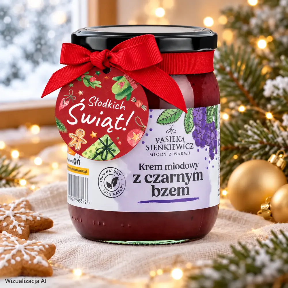 Krem miodowy 670 g na prezent z zawieszką Słodkich Świąt! i wstążką